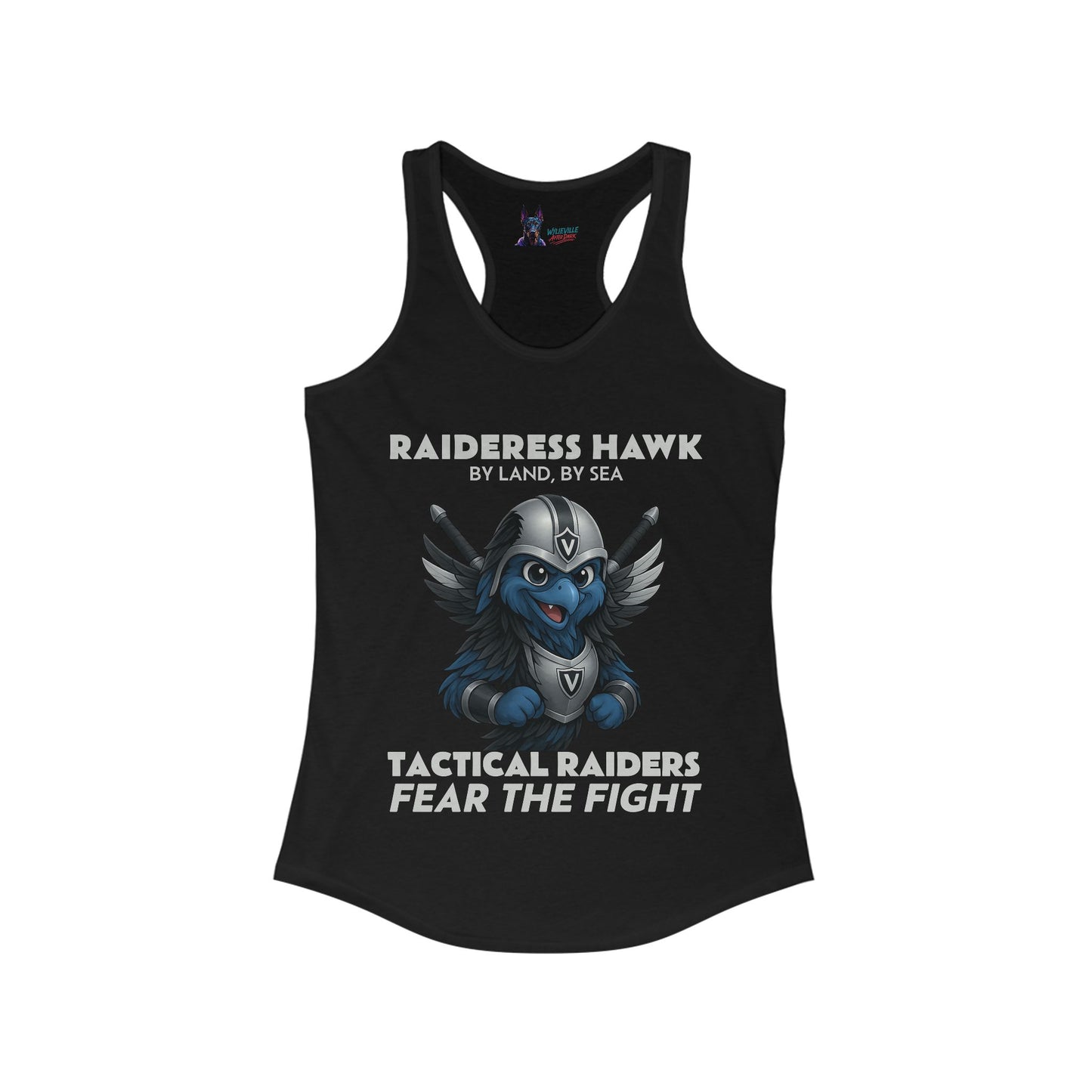 Wylieville After Dark: Raideress Hawk Fear the Fight (GRY), Women's Racerback Tank